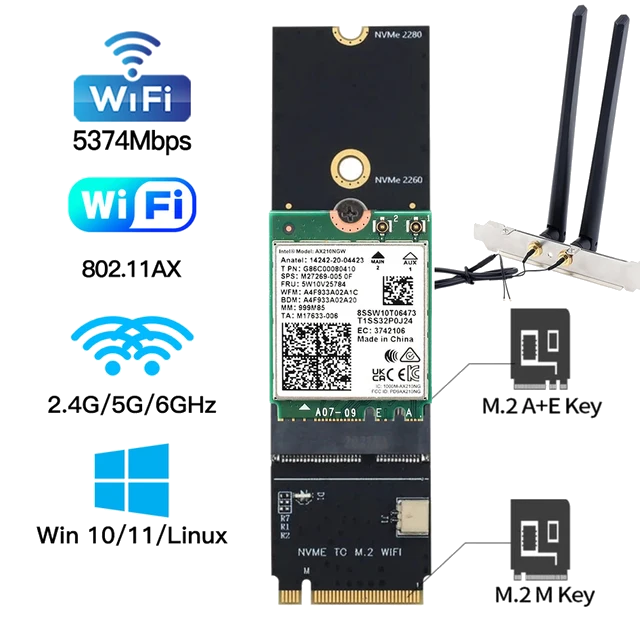 M.2 KEY M to KEY A+E Wifi Bluetooth Adapter Converter for Intel Wifi Desktop